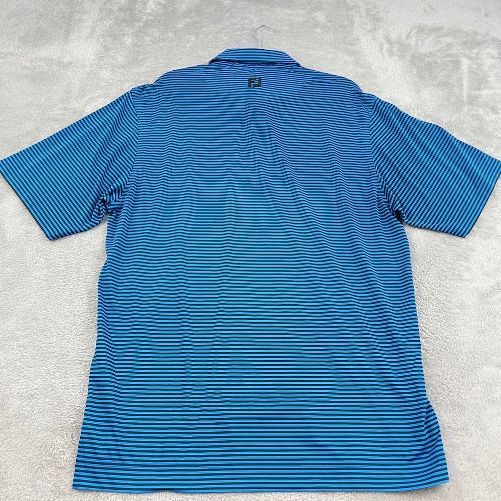 FJ Footjoy Polo Golf Shirt Mens M Blue Black Striped Performance Athletic Preppy - Picture 2 of 13